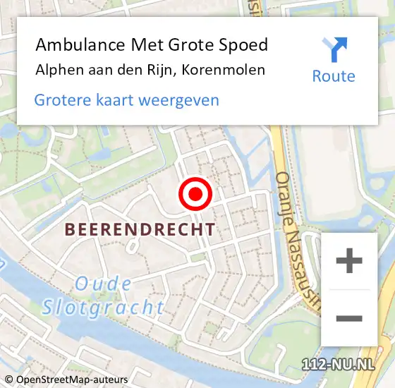 Locatie op kaart van de 112 melding: Ambulance Met Grote Spoed Naar Alphen aan den Rijn, Korenmolen op 14 oktober 2024 18:19