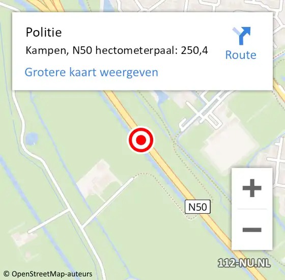 Locatie op kaart van de 112 melding: Politie Kampen, N50 hectometerpaal: 250,4 op 14 oktober 2024 18:23