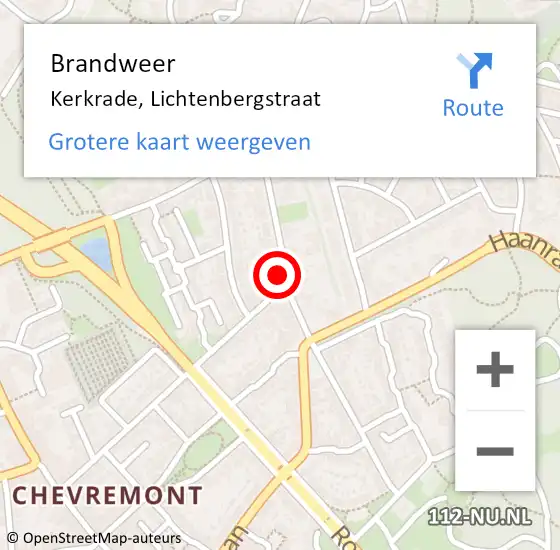 Locatie op kaart van de 112 melding: Brandweer Kerkrade, Lichtenbergstraat op 23 oktober 2014 12:48