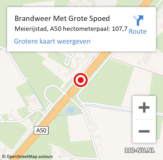 Locatie op kaart van de 112 melding: Brandweer Met Grote Spoed Naar Meierijstad, A50 hectometerpaal: 107,7 op 14 oktober 2024 18:36