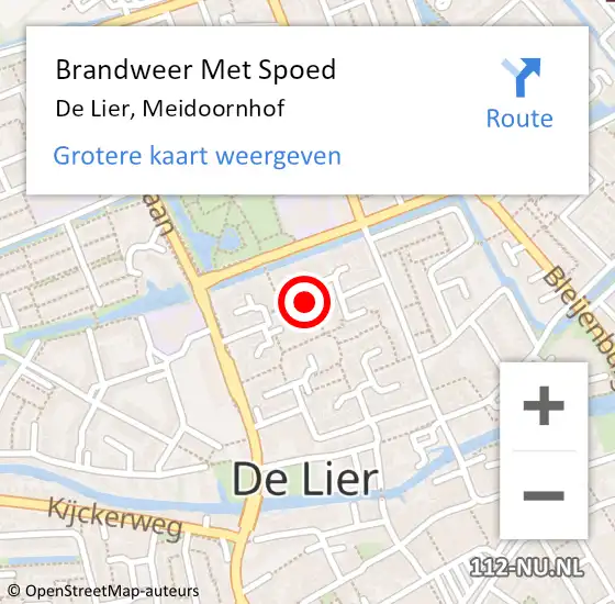 Locatie op kaart van de 112 melding: Brandweer Met Spoed Naar De Lier, Meidoornhof op 14 oktober 2024 18:52