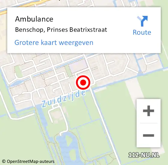 Locatie op kaart van de 112 melding: Ambulance Benschop, Prinses Beatrixstraat op 23 oktober 2014 12:50