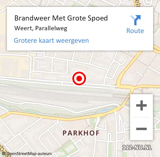 Locatie op kaart van de 112 melding: Brandweer Met Grote Spoed Naar Weert, Parallelweg op 14 oktober 2024 19:10