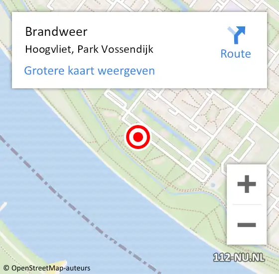 Locatie op kaart van de 112 melding: Brandweer Hoogvliet, Park Vossendijk op 14 oktober 2024 19:20