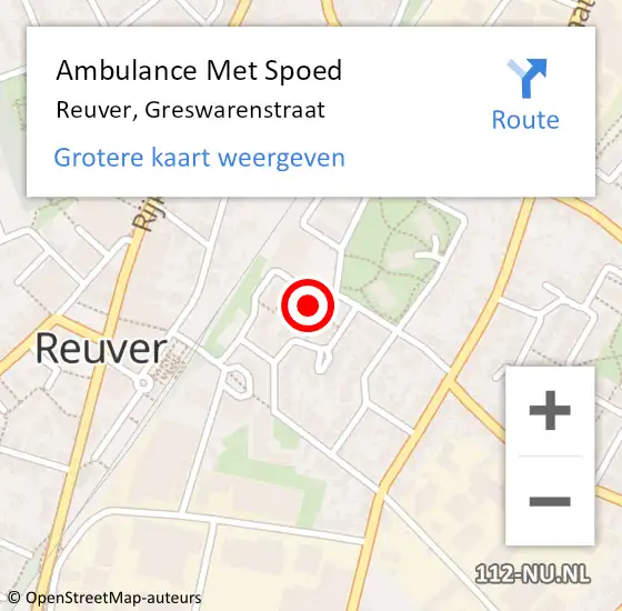 Locatie op kaart van de 112 melding: Ambulance Met Spoed Naar Reuver, Greswarenstraat op 14 oktober 2024 19:20