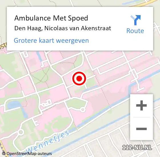 Locatie op kaart van de 112 melding: Ambulance Met Spoed Naar Den Haag, Nicolaas van Akenstraat op 14 oktober 2024 19:30