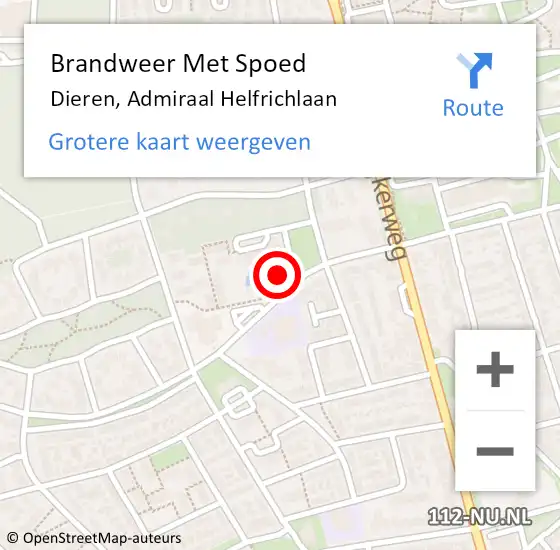 Locatie op kaart van de 112 melding: Brandweer Met Spoed Naar Dieren, Admiraal Helfrichlaan op 14 oktober 2024 19:47