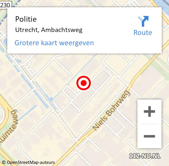 Locatie op kaart van de 112 melding: Politie Utrecht, Ambachtsweg op 14 oktober 2024 20:10