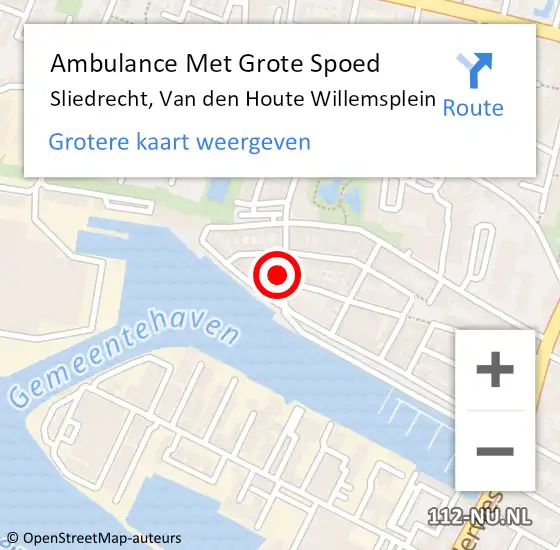 Locatie op kaart van de 112 melding: Ambulance Met Grote Spoed Naar Sliedrecht, Van den Houte Willemsplein op 14 oktober 2024 20:19