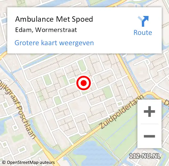 Locatie op kaart van de 112 melding: Ambulance Met Spoed Naar Edam, Wormerstraat op 14 oktober 2024 21:01