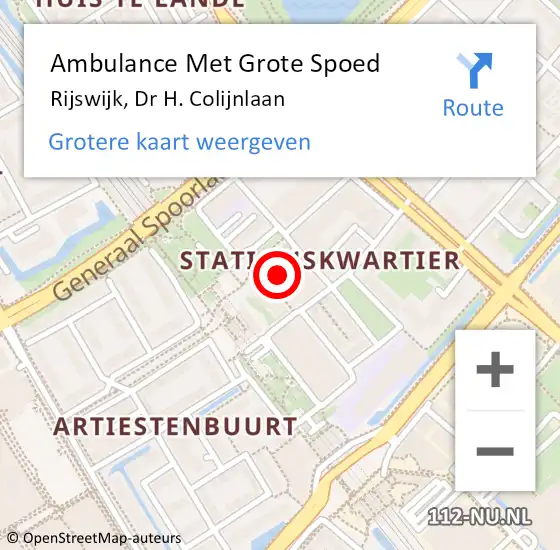 Locatie op kaart van de 112 melding: Ambulance Met Grote Spoed Naar Rijswijk, Dr H. Colijnlaan op 14 oktober 2024 21:02