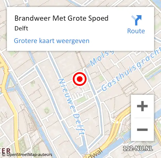 Locatie op kaart van de 112 melding: Brandweer Met Grote Spoed Naar Delft op 14 oktober 2024 21:10