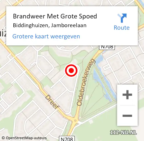 Locatie op kaart van de 112 melding: Brandweer Met Grote Spoed Naar Biddinghuizen, Jamboreelaan op 14 oktober 2024 21:16