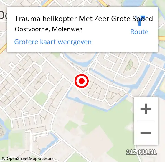 Locatie op kaart van de 112 melding: Trauma helikopter Met Zeer Grote Spoed Naar Oostvoorne, Molenweg op 14 oktober 2024 21:26