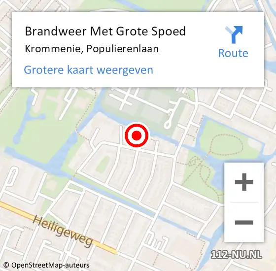 Locatie op kaart van de 112 melding: Brandweer Met Grote Spoed Naar Krommenie, Populierenlaan op 14 oktober 2024 21:36