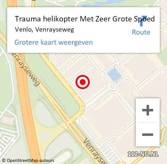 Locatie op kaart van de 112 melding: Trauma helikopter Met Zeer Grote Spoed Naar Venlo, Venrayseweg op 14 oktober 2024 21:52