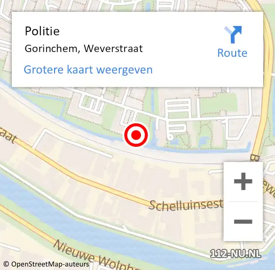 Locatie op kaart van de 112 melding: Politie Gorinchem, Weverstraat op 14 oktober 2024 21:53