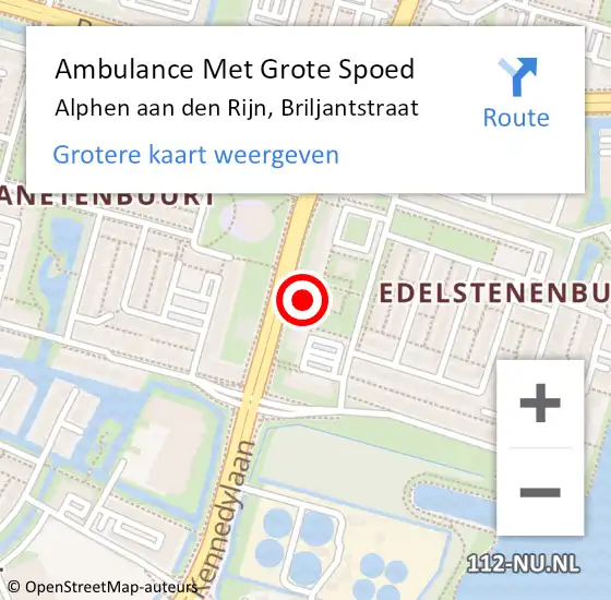 Locatie op kaart van de 112 melding: Ambulance Met Grote Spoed Naar Alphen aan den Rijn, Briljantstraat op 14 oktober 2024 22:02