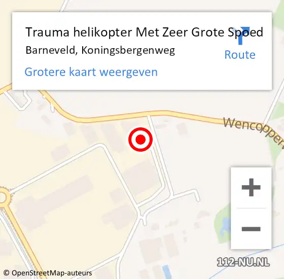 Locatie op kaart van de 112 melding: Trauma helikopter Met Zeer Grote Spoed Naar Barneveld, Koningsbergenweg op 14 oktober 2024 22:04