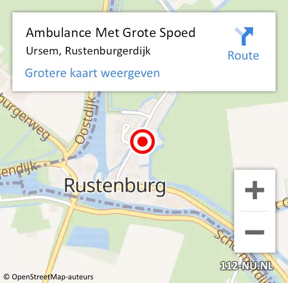 Locatie op kaart van de 112 melding: Ambulance Met Grote Spoed Naar Ursem, Rustenburgerdijk op 14 oktober 2024 22:05