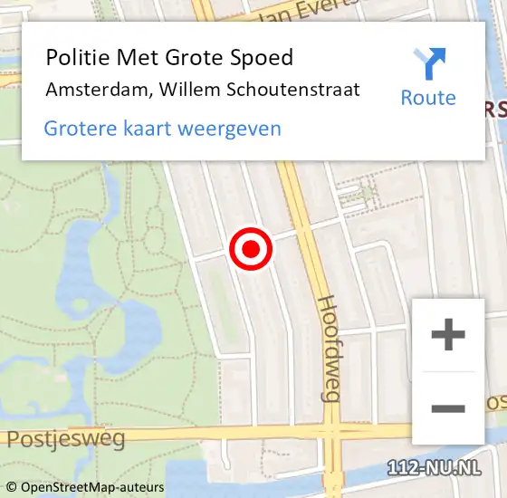 Locatie op kaart van de 112 melding: Politie Met Grote Spoed Naar Amsterdam, Willem Schoutenstraat op 14 oktober 2024 22:08