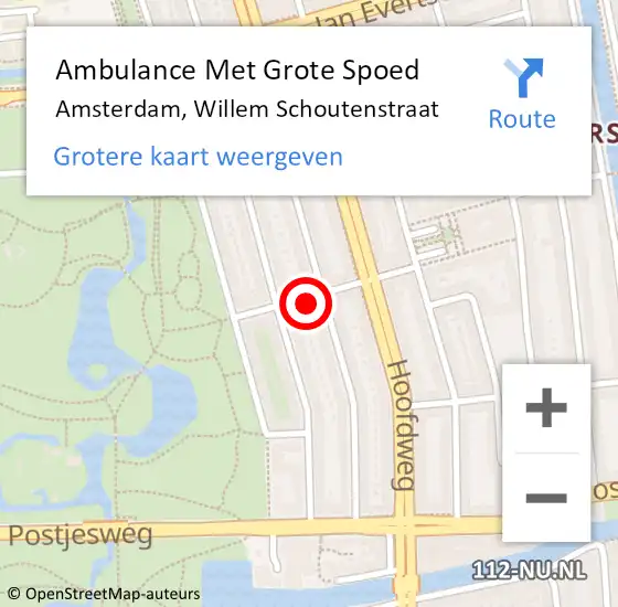 Locatie op kaart van de 112 melding: Ambulance Met Grote Spoed Naar Amsterdam, Willem Schoutenstraat op 14 oktober 2024 22:08