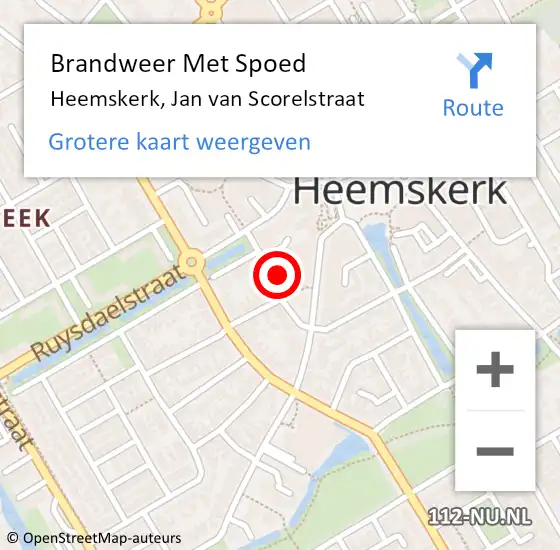 Locatie op kaart van de 112 melding: Brandweer Met Spoed Naar Heemskerk, Jan van Scorelstraat op 14 oktober 2024 22:31