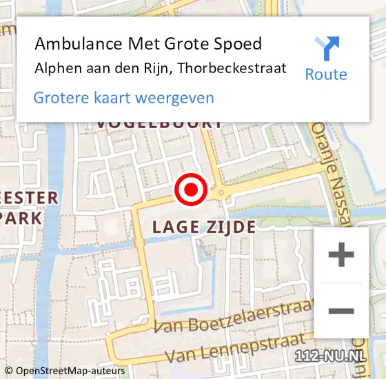 Locatie op kaart van de 112 melding: Ambulance Met Grote Spoed Naar Alphen aan den Rijn, Thorbeckestraat op 14 oktober 2024 23:08