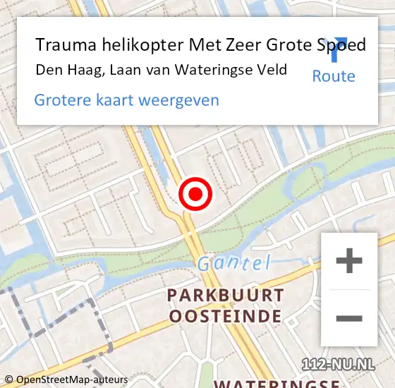 Locatie op kaart van de 112 melding: Trauma helikopter Met Zeer Grote Spoed Naar Den Haag, Laan van Wateringse Veld op 14 oktober 2024 23:17