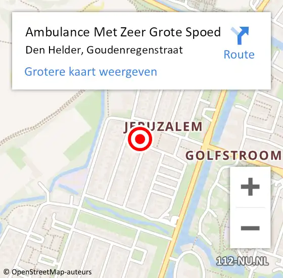 Locatie op kaart van de 112 melding: Ambulance Met Zeer Grote Spoed Naar Den Helder, Goudenregenstraat op 14 oktober 2024 23:18