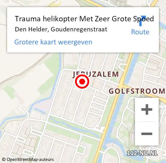 Locatie op kaart van de 112 melding: Trauma helikopter Met Zeer Grote Spoed Naar Den Helder, Goudenregenstraat op 14 oktober 2024 23:18