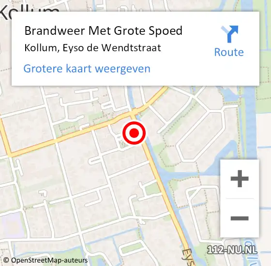 Locatie op kaart van de 112 melding: Brandweer Met Grote Spoed Naar Kollum, Eyso de Wendtstraat op 15 oktober 2024 00:07