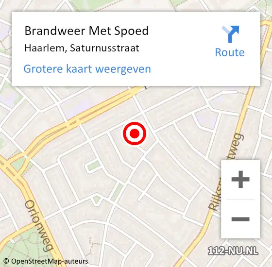 Locatie op kaart van de 112 melding: Brandweer Met Spoed Naar Haarlem, Saturnusstraat op 15 oktober 2024 00:08