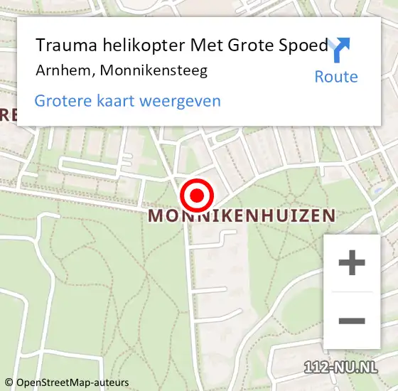 Locatie op kaart van de 112 melding: Trauma helikopter Met Grote Spoed Naar Arnhem, Monnikensteeg op 15 oktober 2024 01:05