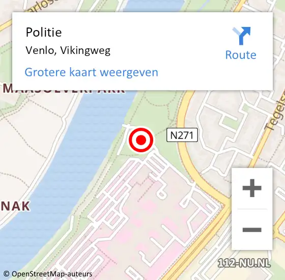 Locatie op kaart van de 112 melding: Politie Venlo, Vikingweg op 15 oktober 2024 01:21