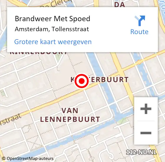 Locatie op kaart van de 112 melding: Brandweer Met Spoed Naar Amsterdam, Tollensstraat op 15 oktober 2024 01:53