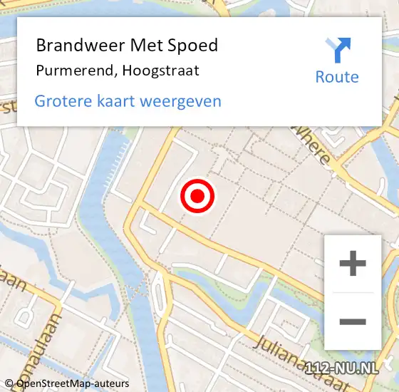 Locatie op kaart van de 112 melding: Brandweer Met Spoed Naar Purmerend, Hoogstraat op 15 oktober 2024 03:29