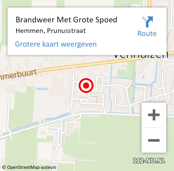 Locatie op kaart van de 112 melding: Brandweer Met Grote Spoed Naar Hemmen, Prunusstraat op 15 oktober 2024 03:46