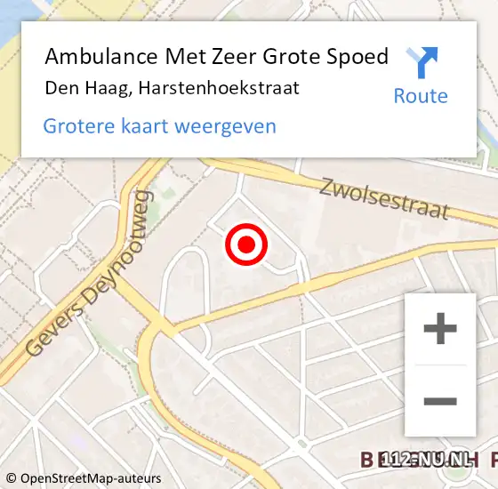 Locatie op kaart van de 112 melding: Ambulance Met Zeer Grote Spoed Naar Den Haag, Harstenhoekstraat op 15 oktober 2024 05:54