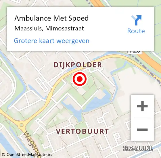 Locatie op kaart van de 112 melding: Ambulance Met Spoed Naar Maassluis, Mimosastraat op 15 oktober 2024 05:59