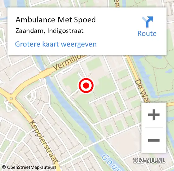 Locatie op kaart van de 112 melding: Ambulance Met Spoed Naar Zaandam, Indigostraat op 15 oktober 2024 06:18