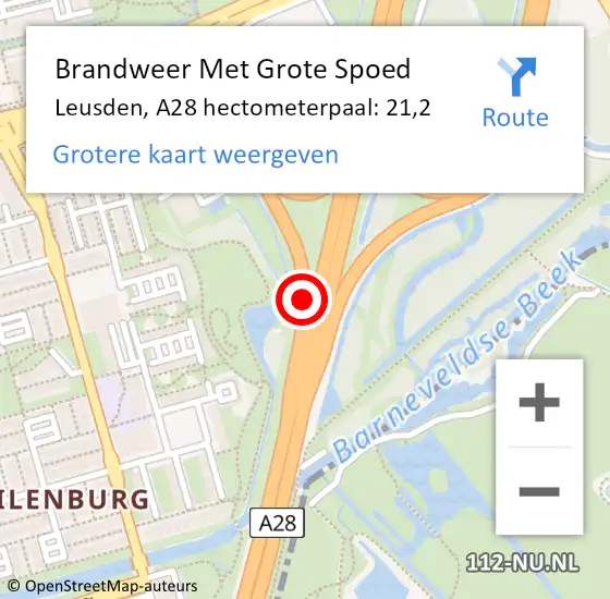 Locatie op kaart van de 112 melding: Brandweer Met Grote Spoed Naar Leusden, A28 hectometerpaal: 21,2 op 15 oktober 2024 06:20