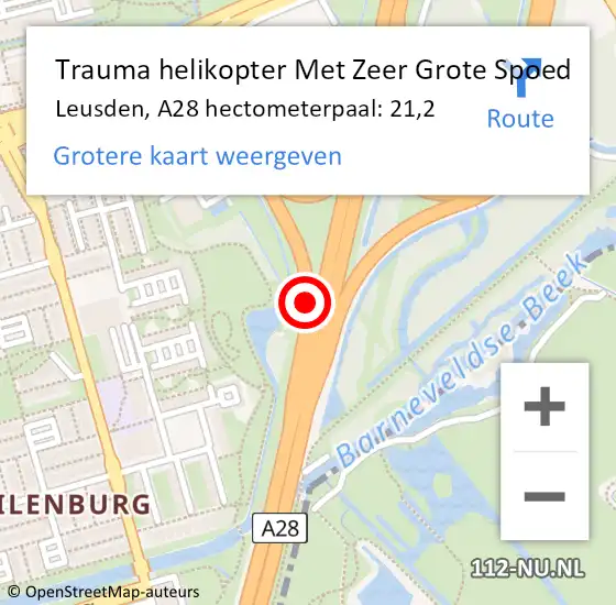 Locatie op kaart van de 112 melding: Trauma helikopter Met Zeer Grote Spoed Naar Leusden, A28 hectometerpaal: 21,2 op 15 oktober 2024 06:23