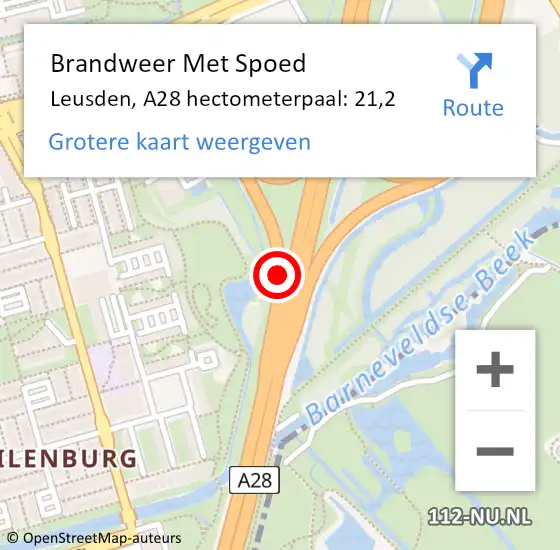 Locatie op kaart van de 112 melding: Brandweer Met Spoed Naar Leusden, A28 hectometerpaal: 21,2 op 15 oktober 2024 06:23