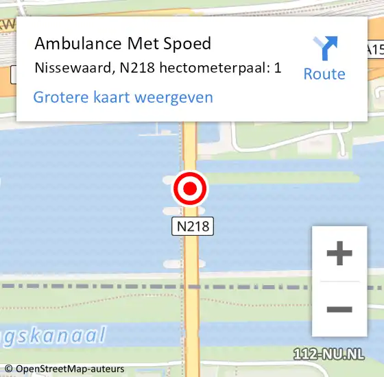 Locatie op kaart van de 112 melding: Ambulance Met Spoed Naar Nissewaard, N218 hectometerpaal: 1 op 15 oktober 2024 06:37