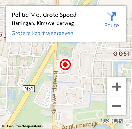 Locatie op kaart van de 112 melding: Politie Met Grote Spoed Naar Harlingen, Kimswerderweg op 15 oktober 2024 06:52