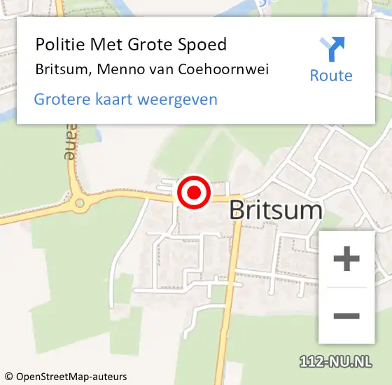 Locatie op kaart van de 112 melding: Politie Met Grote Spoed Naar Britsum, Menno van Coehoornwei op 15 oktober 2024 06:59