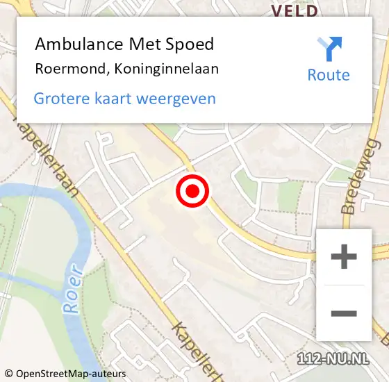 Locatie op kaart van de 112 melding: Ambulance Met Spoed Naar Roermond, Koninginnelaan op 15 oktober 2024 07:15