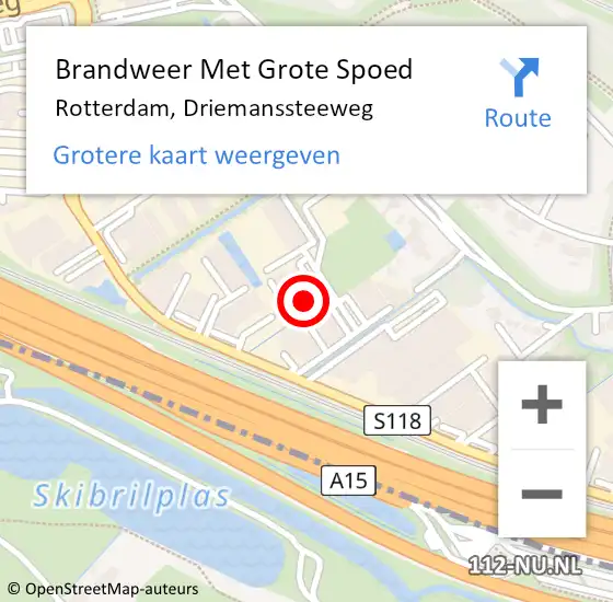 Locatie op kaart van de 112 melding: Brandweer Met Grote Spoed Naar Rotterdam, Driemanssteeweg op 15 oktober 2024 07:18