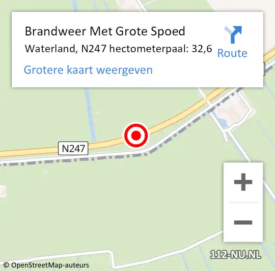 Locatie op kaart van de 112 melding: Brandweer Met Grote Spoed Naar Waterland, N247 hectometerpaal: 32,6 op 15 oktober 2024 07:19